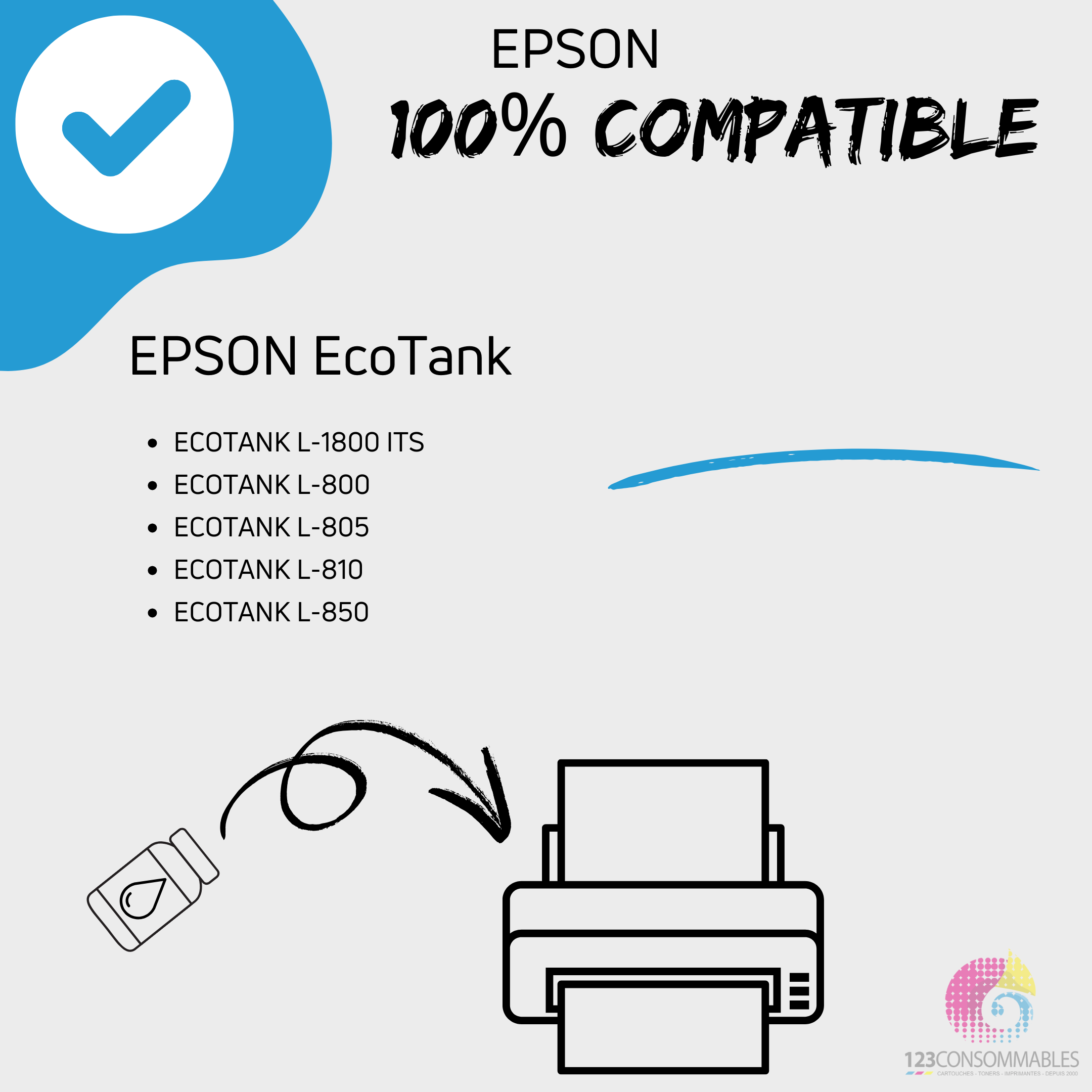 Pack compatible avec EPSON 673 ECOTANK, 6 bouteilles d'encre